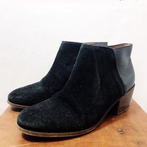 MADEWELL Cait Black Leather and Suede Ankle Bootie